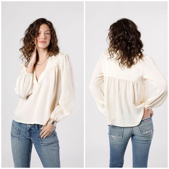 Band of Gypsies Cash Silky Ivory Long Sleeve Top Boho Neutral Size M NWT - Picture 1 of 15